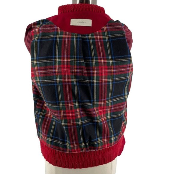 Sessun France Ted Red Cropped Pea Coat Double-Breast Wool-Blend Knit Trim Large - Picture 6 of 14